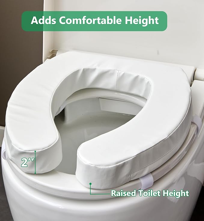 Toilet Seat Riser Cushion for Seniors, Raised Padded Bathroom Riser with Soft Foam, Portable Seat Elevator for Post Surgery Recovery, Hip & Knee Pain Relief, Arthritis Support & Low Toilets