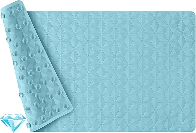WRISIN Non Slip Bathtub Mat for Bath Tub Shower - Natural Rubber Mat with 241 Suction Cups - Soft Bathroom Safety Mat - Unique Diamond Pattern - Fatigue Relief - Machine Washable - 16 × 28 Inch