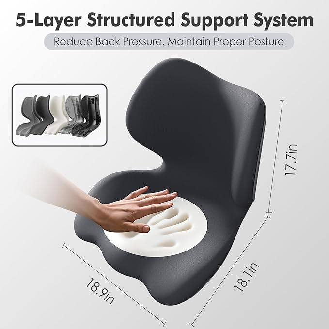 Civa Ergonomic Back Support Cushion for Office & Wheelchair, Posture Support for Long Sitting, Lumbar System & Extra-Thick Memory Foam for Sciatica Pain Relief (Max Hips 40", Waist 38")