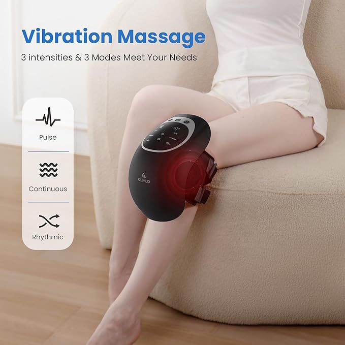 CuPiLo Knee Massager with Heat and Red Light for Pain Relief, Heating and Vibrating Pain Relief Knee Massager for Arthritis, Stretched Ligament, Joints and Muscles Injuries