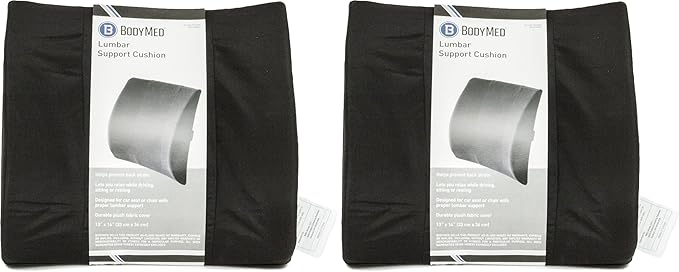 BodyMed Lumbar Support Cushion, Standard, Black – Lower Back Support for Improved Comfort – Ideal for Use at Home, in The Office, and Traveling – Durable, Adjustable, & Lightweight (Pack of 2)