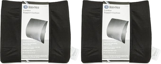 BodyMed Lumbar Support Cushion, Standard, Black – Lower Back Support for Improved Comfort – Ideal for Use at Home, in The Office, and Traveling – Durable, Adjustable, & Lightweight (Pack of 2)
