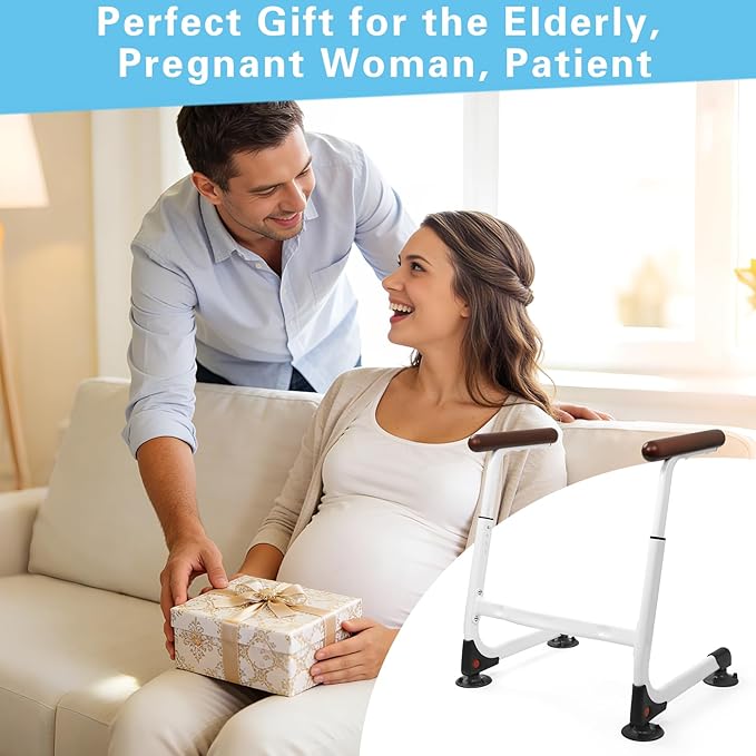 Toilet Safety Rails, Stable Toilet Handles for Elderly and Disabled with 4 Suction Cups, Adjustable Height Toilet Rails for Seniors with, Toilet Assist Rails Handrails Up to 350 LBS, Brown Color