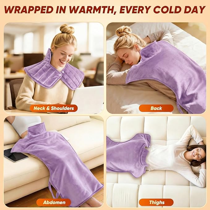 Heating Pad for Back, Neck & Shoulders, 2.7lb Weighted Graphene Electric Heating Pad for Pain Relief, Wearable Full Body Large 24"x35", Fast Heating, ETL Certified, Purple