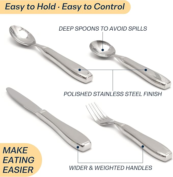 Weighted Utensils for Hand Tremors and Parkinsons, Arthritis, Weak Hand Grip - Weighted Silverware for Hand Tremors - Adaptive Utensils for Elderly - Parkinsons Aids for Living Parkinsons Gadgets Gift