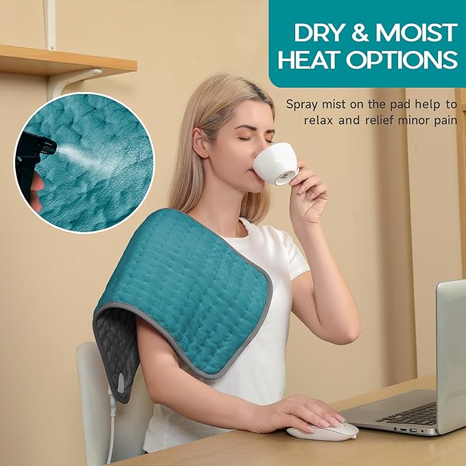 Heating Pad for Period Cramps, Heating Pad for Back/Neck/Shoulder Muscle Pain, 6 Heating & 4 Timer Setting, Auto Shut Off, Moist Heat & Machine Washable, Birthday Christmas Gifts for Women Mom, Cyan