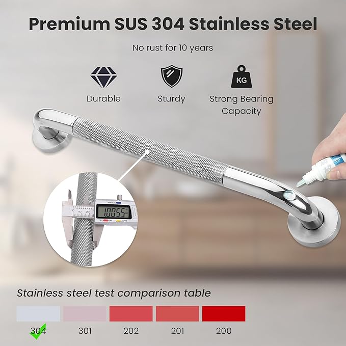 2 Pack 36 Inch Knurled Mirror Polished Stainless Steel Grab Bars for Wall, Extra-Long Shower Safety Bars for Seniors, 500 lbs Full Support Hand Rail for Bathroom,Handicap Accessories for Daily Living