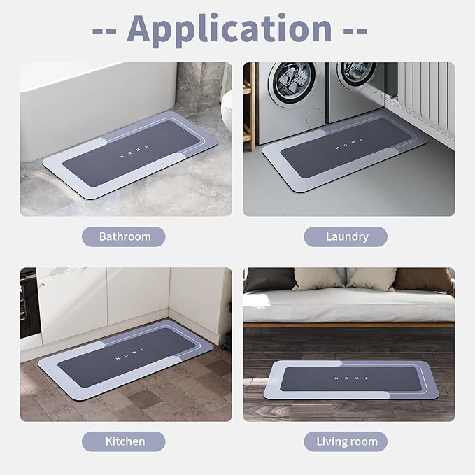 Housego Absorbent Bath Mat Magic Rug, Quick Drying Magic Bath Mat Non-Slip Floor Rug Rubber Backed for Bathroom Kitchen Shower Sink, Water Absorbent (1PC, 16.93''x34.65'', Blue)