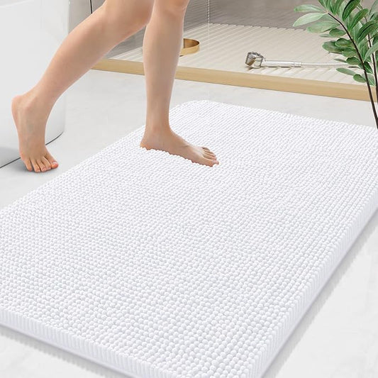 Arotive Bathroom Rugs 44x24, Extra Soft Absorbent Shaggy Chenille Bath Rugs, Machine Washable Rubber Backing Non-Slip Bath Mats for Bathroom Floor Tub and Shower, Home Decor Accessories, White