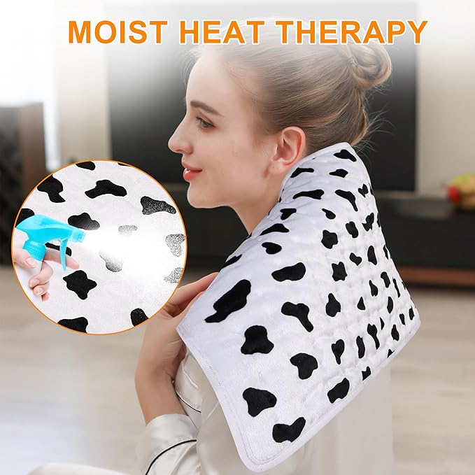Deepsoon Heating Pad,Electric Heating Pads for Back,Neck,Moist Heating Pad for Abdomen Shoulder Knee Legs,Dry/Moist Heat&Auto Shut Off,Mother's Day Birthday for Men and Women,White Black,24x12 Inch