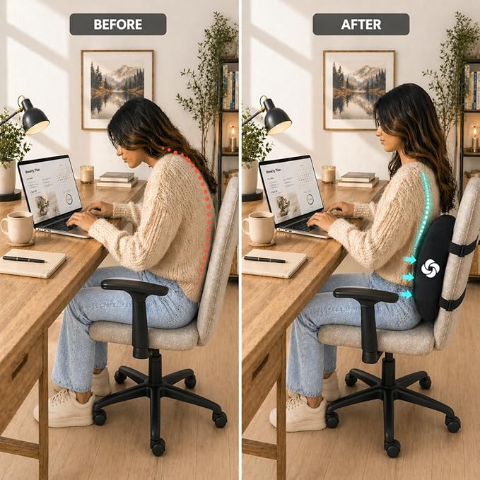 Samsonite Lumbar Support Pillow for Office Chair, Lower Back Support for Car, Back Pillow Desk Chair Cushion with Memory Foam, Improved Posture Backrest