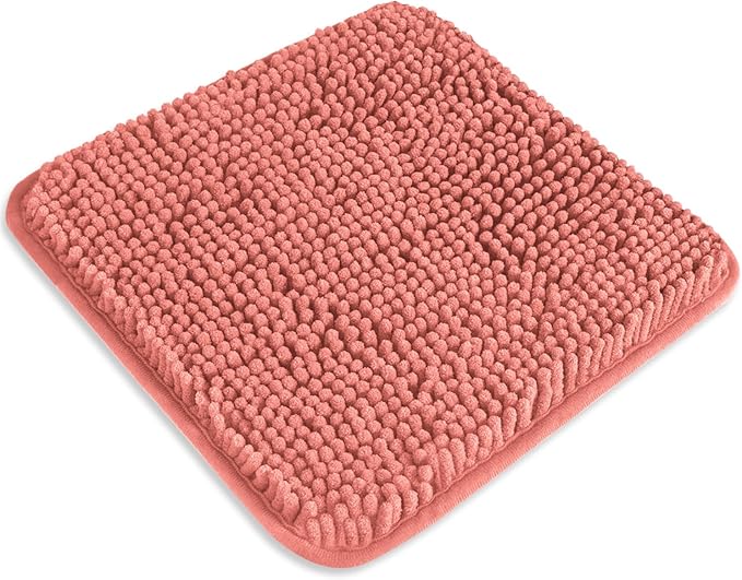 Small Bathroom Rug 12"x12" – Washable and Absorbent Mini Bath Mat, Non Slip, Thick Soft Chenille Bath Rugs for Bathroom, Shower, Locker Rug(Coral)