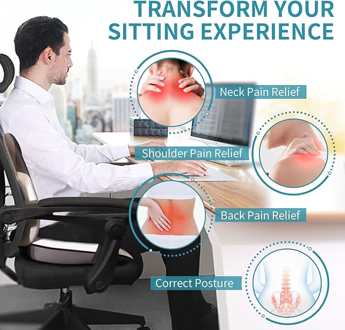 FLORICH Seat Cushion and Lumbar Support Pillow for Office Chair Car Neck Headrest Pillow Memory Foam Seat Pads Pressure Relief Back Cushion and Carseat Pads(Dark Grey)