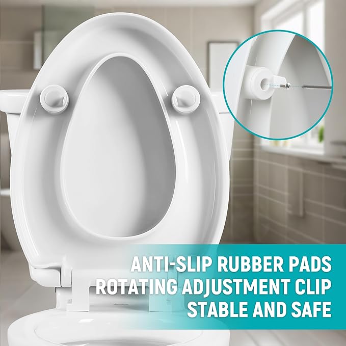 Elongated Toilet Seat Risers for Seniors, 2.5 Inch Elevated Toilet Seat with Slow Close, Non-Slip Raised Toilet Seat, 18.5" Fit for Elongated Toilet, White