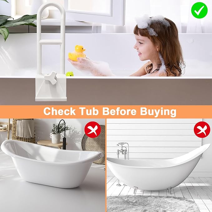 Bathtub Safety Rail, White Bathtub Rail Handle Clamp Railing Bath Grab Bar - Adjustable Shower Hand Grip Handle Assist Grab Bar for Bathroom and Showers, Grab Bar for Elderly and Seniors