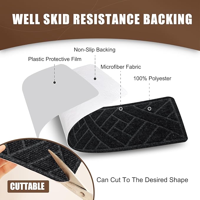 15 Pack 8 "X 30" Non-Slip Carpet Stair Treads for Indoor Wooden Steps, Made of Polyester and Reusable Adhesive, Suitable for Kids Elders and Pets（Black Lines）