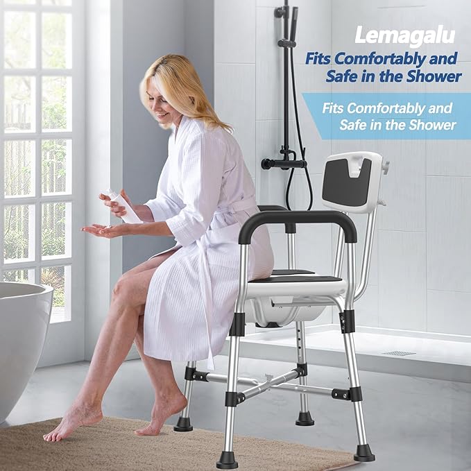Heavy Duty Shower Chair for Inside Shower 450lb U-shape Shower Seat with Arm and Back for Elderly and Disabled Adjustable Height Medical Bathtub Stool Private Clean for Women Seniors Handicap