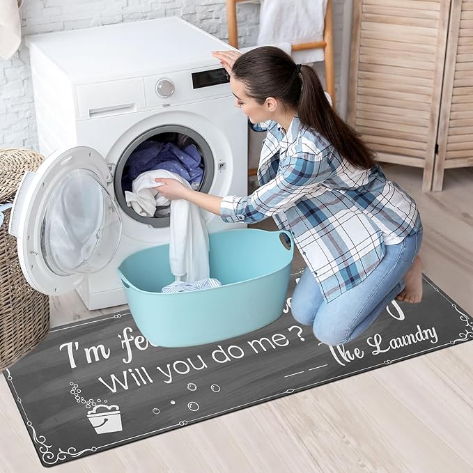 XLHOMO Laundry Room Rug Runner, 17"x60" Non Slip Nappa Leather Laundry Rugs, Grey Farmhouse Washable Floor Laundry Mats for Laundry Room, Entryway, Kitchen, Bathroom, Mudroom, Washroom, Hallway Decor