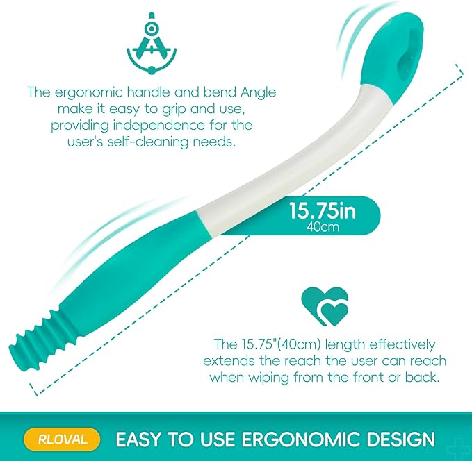 Butt Wiper Tool Wiper,15.75"Extra Long Toilet Assistance for Elderly,Disabled,Fat People,Pregnant,Easily Grips Toilet Paper or Wet Wipes Without Falling Out,Highly Practical Easy to Use with 2 Hooks