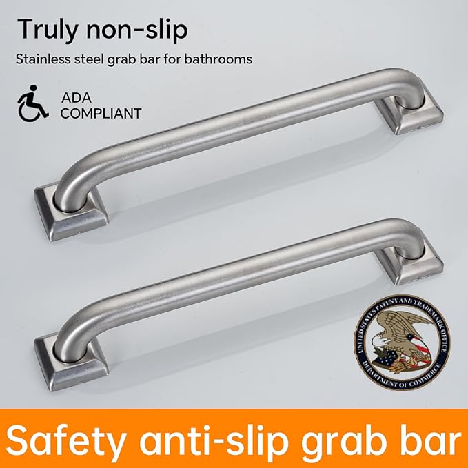joyrain Shower Grab bar for Seniors and Disabled - Wall Mounted Safety Rail with Secure Grip - Bathroom Grab Bars for Shower and Toilet(Brushed Stainless Steel, 12 inch)