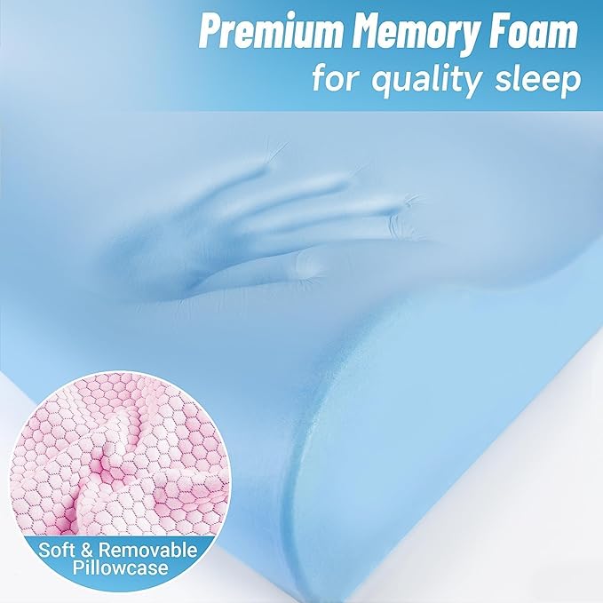 CloudBliss Memory Foam Pillow, Ergonomic Neck Contour Cervical Pillow for Back and Shoulder Pain, Orthopedic Pillow for Neck Pain Relief, for Sleeping Side, Back, Stomach Sleepers - Pink, Standard