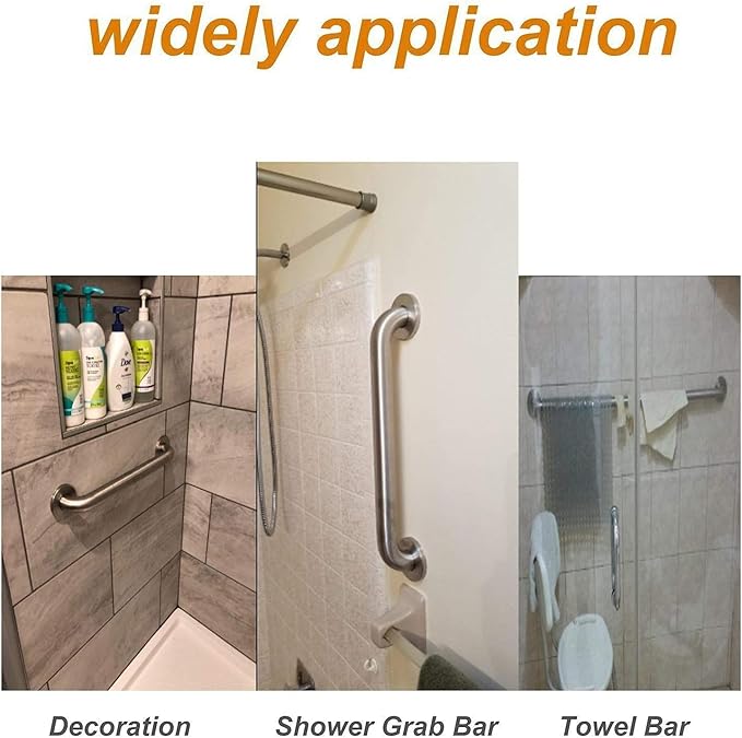 Brushed Nickel Grab Bar 12 Inch, 2 Pack Safety Bathroom Grab Bars, Stainless Steel Shower Grab Bar, Balanced Support Bar, Toilet Assist Handle for Handicap Elderly Senior (1" Diameter)