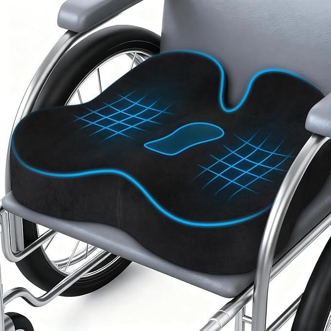 Wheelchair Seat Cushion, Premium Memory Foam Office Chair Cushion, Supportive Donut Pillow for Sciatica, Tailbone & Back Relief, Ergonomic Long Sitting Chair Pad for Car, Airplane, Black