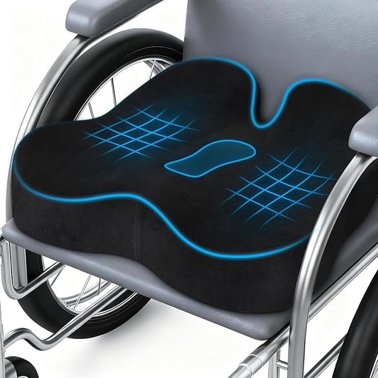 Wheelchair Seat Cushion, Premium Memory Foam Office Chair Cushion, Supportive Donut Pillow for Sciatica, Tailbone & Back Relief, Ergonomic Long Sitting Chair Pad for Car, Airplane, Black