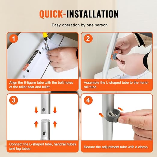 VEVOR Toilet Safety Rail, Bathroom Toilet Seat Safety Frame, Adjustable Width & Height Fit Most Toilets, 300lbs Capacity, Medical Toilet Handles with Padded Armrests for Handicap, Elderly, Disabled