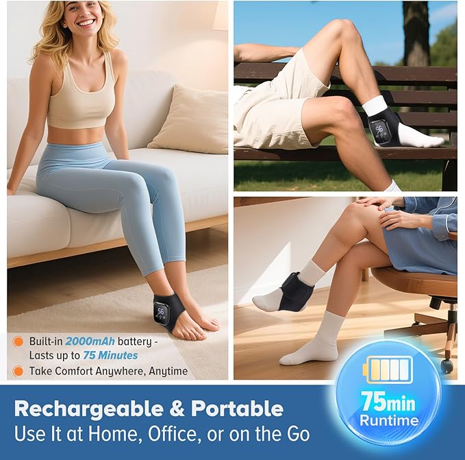 2 PCS Cordless Ankle Massager for Pain Relief, Foot Massager for Neuropathy, Ankle Heating Pad with Massage, Foot Ankle Massager, Heated Foot Massager, 3 Heat Levels, 3 Massage Modes, Black