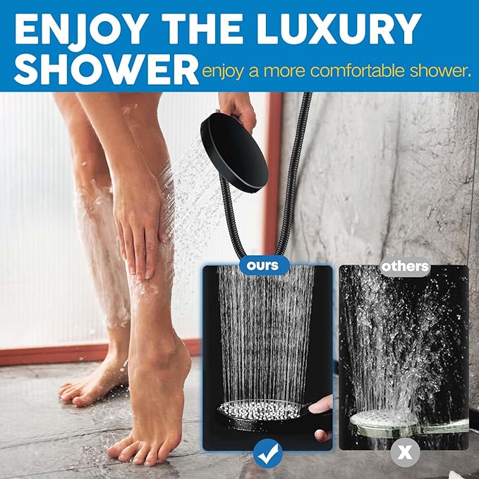 Shower Head,8”Rain Shower Head with Handheld Spray Combo and Adjustable Extension Arm/3-Way Flow Regulator/Shower System,High Pressure Rain Fall Hose,Matt Black