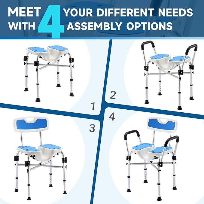 U-Shaped Shower Chair for Inside Shower, 600lbs Heavy Duty Shower Chair for Elderly and Disabled, Shower Chair with Arms and Back, Height Adjustable Bath Chairs for Seniors