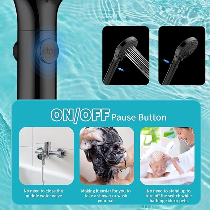 FASDUNT Dual Handheld Shower Head Combo, Enjoy 6-Setting Rain Showerhead and 6-Setting Hand Held Shower Separately or Together, 2 in 1 Showerhead with 80" Extra Long Stainless Steel Hose, Black