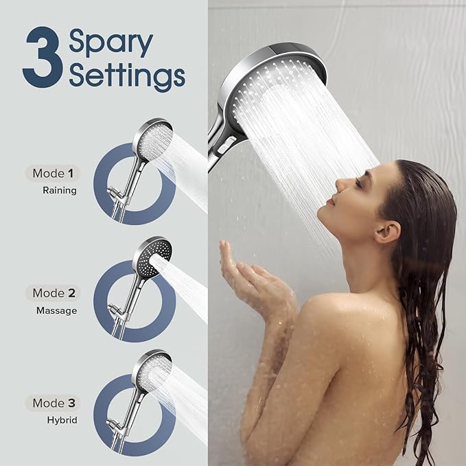 High Pressure 6" Full Body Coverage Handheld Shower Head - Wide Panel Powerful Spray for Easy Hair Washing & Effortless Cleaning - 79" Extra Long Stainless Steel Hose & 360° Swivel Bracket