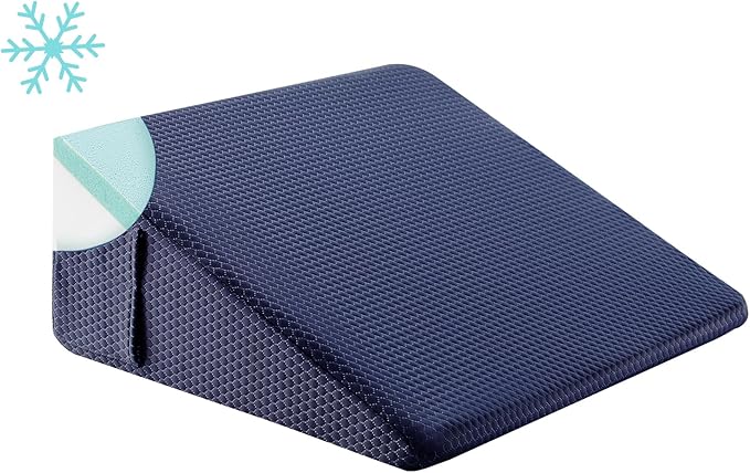 Bedluxe Wedge Pillow, 12 inch Bed Wedge Pillow for Headboard, Pillow Wedge for Acid Reflux Relief, Sleeping, After Surgery, Snoring, Gerd, Triangle Pillow Wedge - Cooling Memory Foam Top, Navy