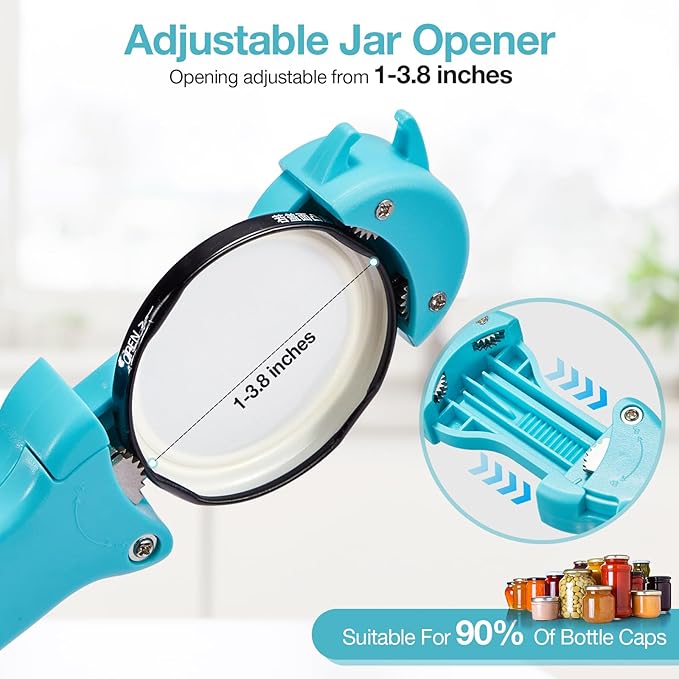 7-in-1 Jar Opener for Seniors – Magnetic adjustable Jar Opener & Bottle Opener for Arthritis, Weak Hands, Easy-Grip Kitchen Lid Opener Gadgets (Teal)