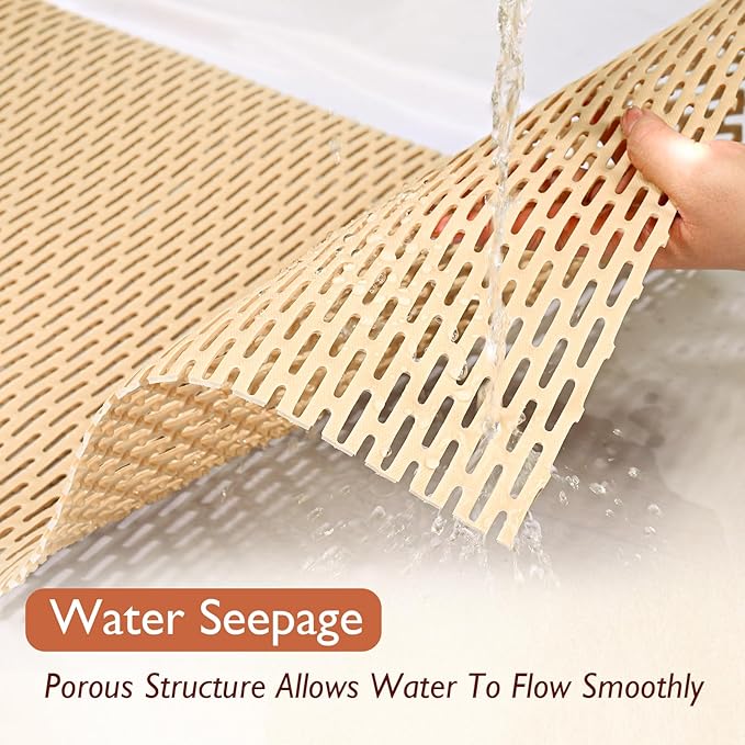 Extra Large Non-Slip Shower Mat, Fast-Dry PVC Bath Stall & Tub Mat, Drain-Hole Design,for Shower Stall Tub for Elderly/Kids，Non Slip Bathroom Safety Accessory，Beige 32"x17"