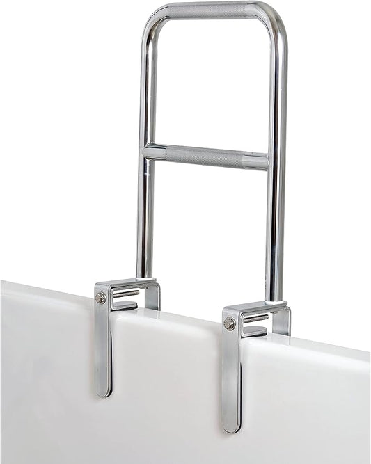 Carex Tri-Grip Bathtub Rail with Chrome Finish - Bathtub Grab Bar Safety Bar For Seniors and Handicap - For Assistance Getting In and Out of Tub, Easy to Install on Most Tubs,Silver