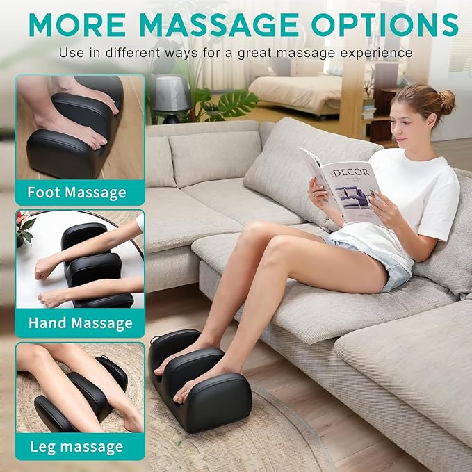MASGRE Foot Massager with Heat, Shiatsu Kneading Feet and Calf Massagers for Relaxation, Relief for Tired Muscles & Plantar Fasciitis Relief, Deep Tissue Massage, Gifts for Mom & Dad, Wired Remote