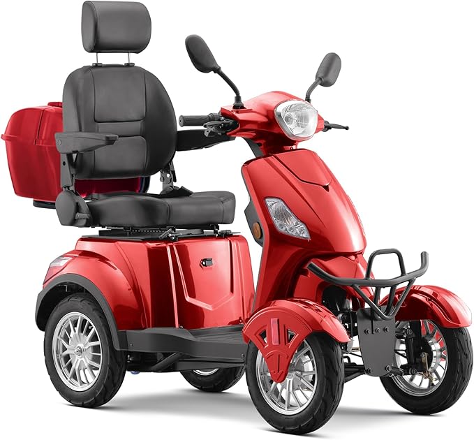 Super Large Electric 4 Wheel Mobility Scooters, Heavy Duty 800W Wheelchair Device, 25 Miles Long Range, All Terrain Mobility Scooter，Speed Adjust, Remote Key,Receive Ready to Ride (Red)