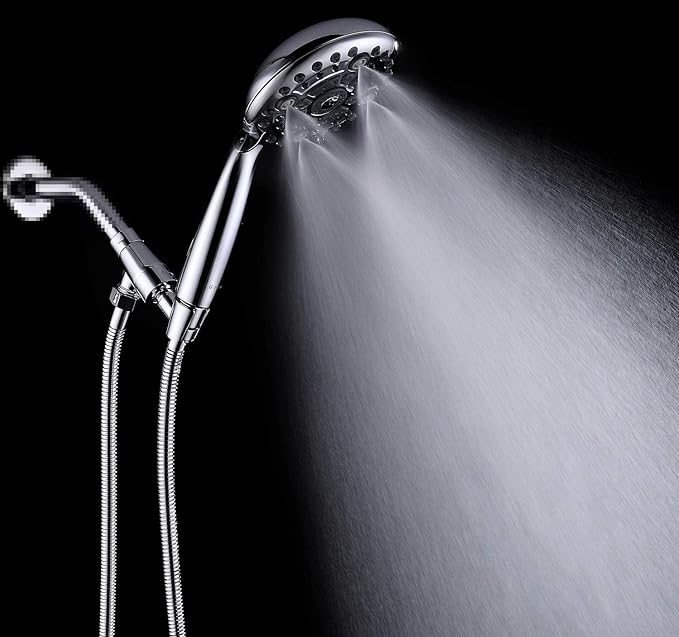 G-Promise Handheld Shower Head High Pressure 6 Spray Settings, Detachable Hand Held Showerhead 4.9 Inch Face with Extra Long Flexible Hose and Metal Adjustable Bracket