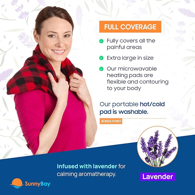 SunnyBay Lavender Microwave Heating Pad, Microwavable Heavy Weighted Full Body Moist Hot or Cold Pack and Washable Fleece Cover, 10x24 Inches, 4 lbs, Buffalo
