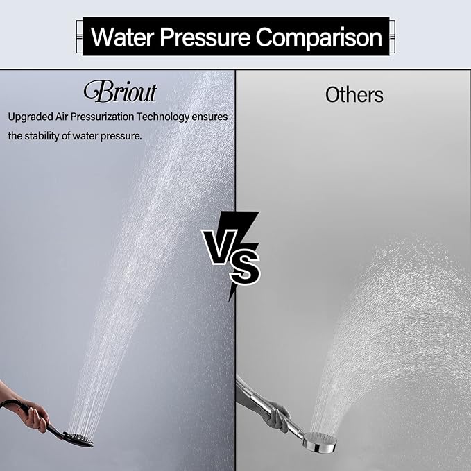 Shower Head with Handheld, Briout 5-Settings Showerhead High Pressure Powerful Water Spray Shower Head with Stainless Steel Hose and Adjustable Mount, Matte Black