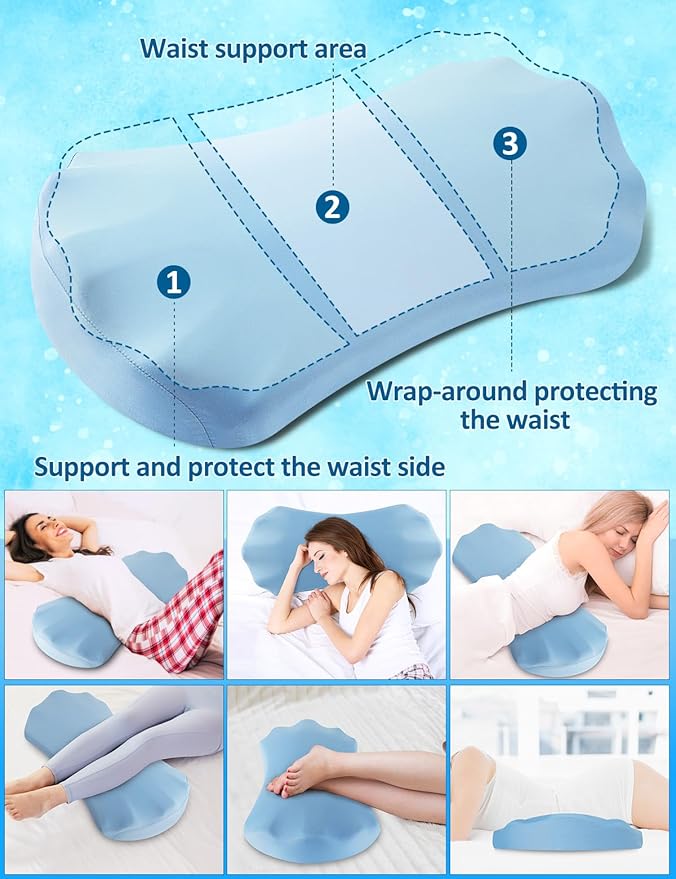 Fledano Lumbar Support Pillow for Bed – Memory Foam Lower Back Pain Relief Pillow for Sleeping, Ergonomic Lumbar Pillow for Side & Back Sleepers, Sciatica & Hip Pain Relief, Washable Cooling Cover