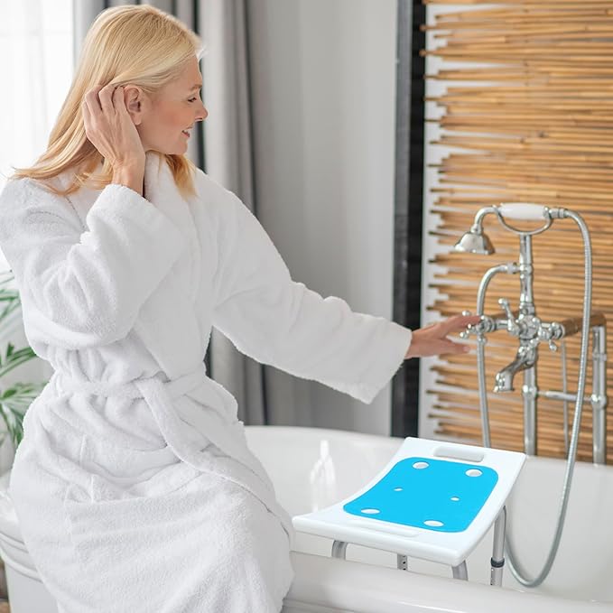 Bcareself Narrow Bathtub Shower Seat for Inside Shower Bath Stool with Arms Shower Stool Shower Chairs for Seniors Elderly Disabled Handicap Height Adjustable Tool-Free Assembly 300lbs, White