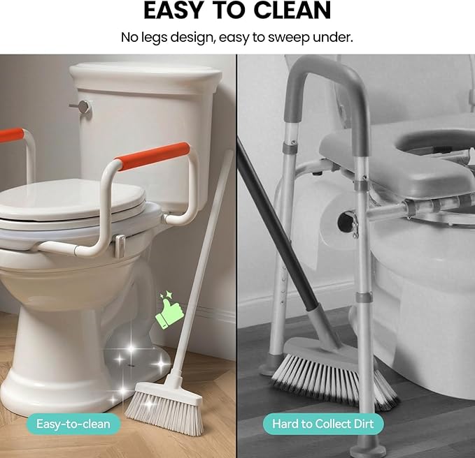 R&T Toilet Seat Riser 2" Raised Seat with Removable Padded Handles Fit for Elongated Toilets