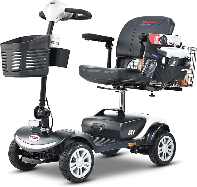 Mobility Scooter for Seniors and Adults M1 White, 300W Motor, 9” Solid Tires, Foldable Heavy Duty Electric Scooter, Comfortable Adjustable Seat with 360° Rotation, Portable for Travel