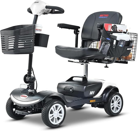 Mobility Scooter for Seniors and Adults M1 White, 300W Motor, 9” Solid Tires, Foldable Heavy Duty Electric Scooter, Comfortable Adjustable Seat with 360° Rotation, Portable for Travel