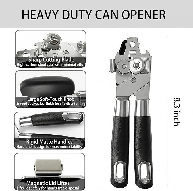 Openers Bundle - 6-Piece Openers Set for Weak Hands - Heavy Duty Stainless Steel Manual Can Opener, 5-in-1 Bottle Opener, Corkscrew & Silicone Grippers - Kitchen Gadgets for Seniors & Arthritis