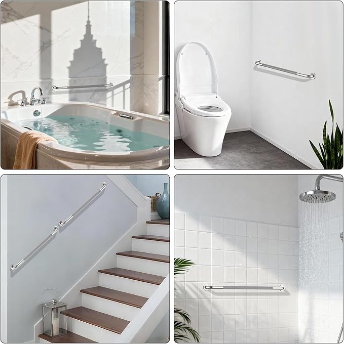 40 Inch Anti Slip Handicap Grab Bars, 2 Pack Munzong Bathroom Grab Bar for Showers, Brushed Nickel Knurled Handicap Balance Bar,Safety Hand Rail Support Elderly Senior Assist Bath Handle